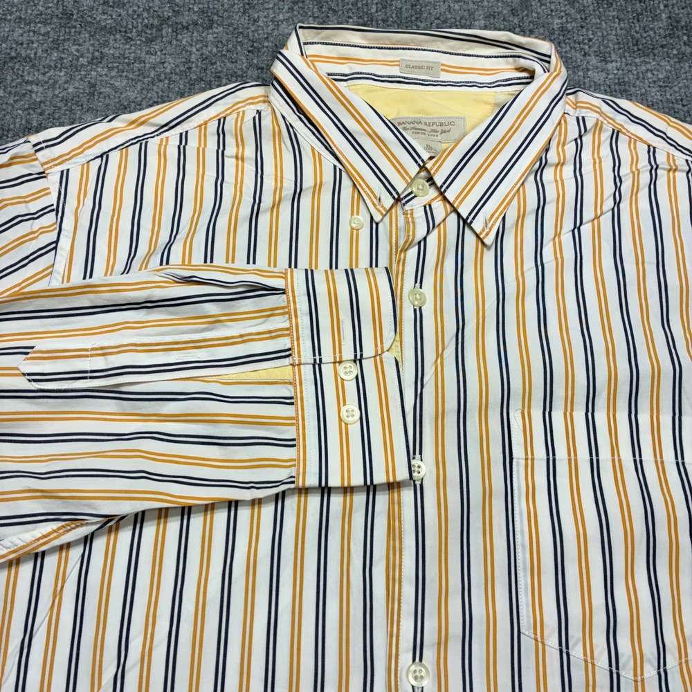 Banana Republic Dress Shirt Mens XL‎ White Multi-colored Striped Classic Fit